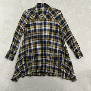 John Mark Long Line Tunic Top Duster Plaid Artsy Handkerchief Hem Womens Medium